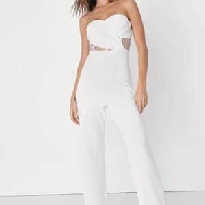 Lulu's White Strapless Sweetheart Cutout Wide-Leg Jumpsuit